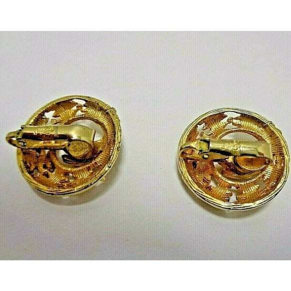 Judy Lee Signed Textured Gold Tone Clip On Button Earrings Vintage - Picture 2 of 4